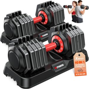 XDDIAS Adjustable Dumbbell Set of 2, 25/55/80LB Dumbbell Set-Fast Adjust Weights Set, 5/10/16 in 1 Free Weights Dumbbells Set with Anti-Slip Metal Handle, Compact Size for Men/Women Home Gym Equipment