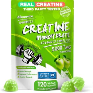 NSF Certified Creatine Gummy – Creatine Monohydrate Gummies 5000mg for Men & Women -120 Gummies Advanced Formula, Muscle Strength, Muscle Builder, Energy Boost, Pre-Workout Supplement-Apple