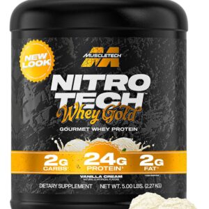 MuscleTech Whey Protein Powder (Vanilla Cream, 5LB) – Nitro-Tech Whey Protein Isolate Smoothie Mix for Lean Muscle & Recovery – 24g of Whey Gold for Women & Men – Packaging May Vary