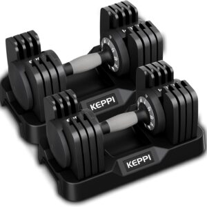 Keppi Adjustable Dumbbells Set-25lb/40lb/55lb/60lb, Anti-Slip Metal Fast Adjust Weight Handle, Exercise & Fitness for Full Body Workout – Adjustable Dumbbell Series