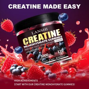 Creatine Monohydrate Gummies 5000mg – Sugar Free Pre Workout Supplement for Men & Women, Creatine Gummies for Muscle, Strength, Recovery, Cognitive Health & Memory, Mixed Berry Flavor, 120 Count