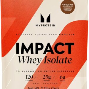 Myprotein Impact Whey Protein Isolate, 2.2 Lbs (31 Servings) Chocolate Milkshake, 25g Protein, 3.5g Glutamine & 6g BCAA Per Serving, Shake for Muscle Strength & Recovery