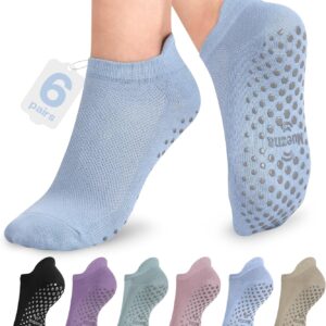 Muezna 6 Pairs Pilates Grip Socks for Women, Non Slip Yoga Socks with Grips, Grippy Socks for Barre, and Hospital