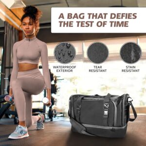 Black Small Gym Bag for Women and Men with Shoe Compartment, Sports Gym Tote Bag with Yoga Mat Holder, Waterproof Travel Duffel Weekender Workout Bag, Carry on Bag for Airplanes with 8 Pockets
