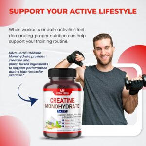 Ultra Creatine Pills | Creatine Monohydrate Capsules Enhanced with L-Arginine, L Citrulline, Ginseng | Support Stamina, Energy & Muscle Growth | 180 Capsules