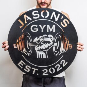 Custom Metal Dumbbell Gym Name Sign, Weightlifting Workout Room Wall Art, Personalized Home Gym Sign, Custom Gym Decor, Workout Garage