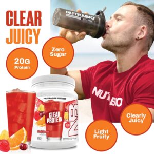 NutraBio Clear Protein Powder, Fruit Punch – 20 Servings, 20g Clear Whey Protein Isolate, 0 Sugar, 0g Lactose, Refreshing Fruit Flavors, GLP1 Support – Bone Health – Muscle Post Workout Recovery