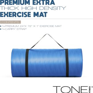 Tone Fitness 1-Inch Thick Yoga Mat | High-Density, Non-slip Exercise Mat with Carrying Strap for Yoga, Pilates, & Home Gym Workouts | Multiple Options