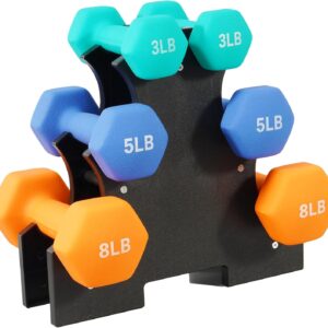 Fitvids Neoprene Coated Dumbbell Set with Rack, Free Hand Weight Set For Home Gym Workout, Anti-Slip, Anti-roll, 20LBS, 32LBS, 50LBS and 56LBS Sets, Multiple Weight Options