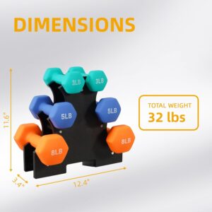 Fitvids Neoprene Coated Dumbbell Set with Rack, Free Hand Weight Set For Home Gym Workout, Anti-Slip, Anti-roll, 20LBS, 32LBS, 50LBS and 56LBS Sets, Multiple Weight Options