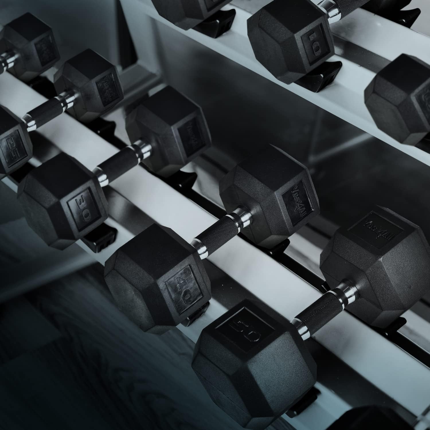 Yes4All Chrome/Rubber Grip Encased Hex Dumbbells – Hand Weights With Anti-Slip 10-30 LBS Pair - Image 6