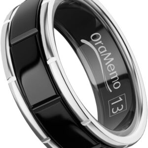 Smart Ring 1.0 for Men/Women, No Subsripition Fee, 7-8 Days Battery Life, HRV/Stress Monitoring/Sleep Track/Fitness for iOS and Android(Gloss Black & Silver, Size 13)