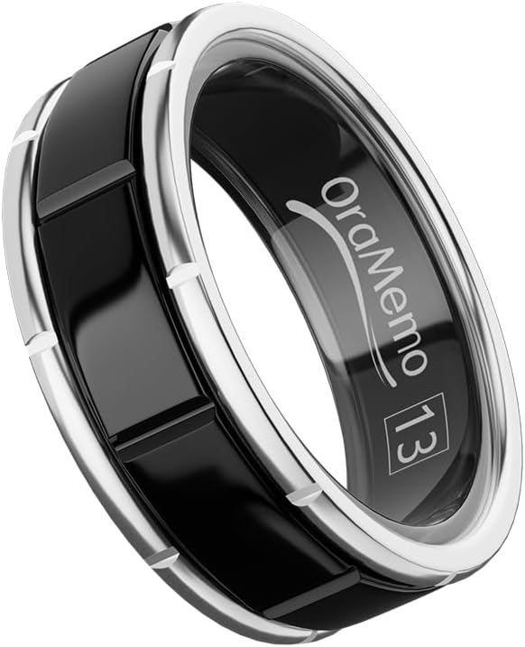 Smart Ring 1.0 for Men/Women, No Subsripition Fee, 7-8 Days Battery Life, HRV/Stress Monitoring/Sleep Track/Fitness for iOS and Android(Gloss Black & Silver, Size 13)