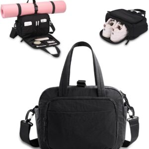 mini gym bag for women, travel duffel bag with wet pockets and Shoe Compartment,Lightweight carry on weekender duffel, water resistant,for sports,yoga,dance,black