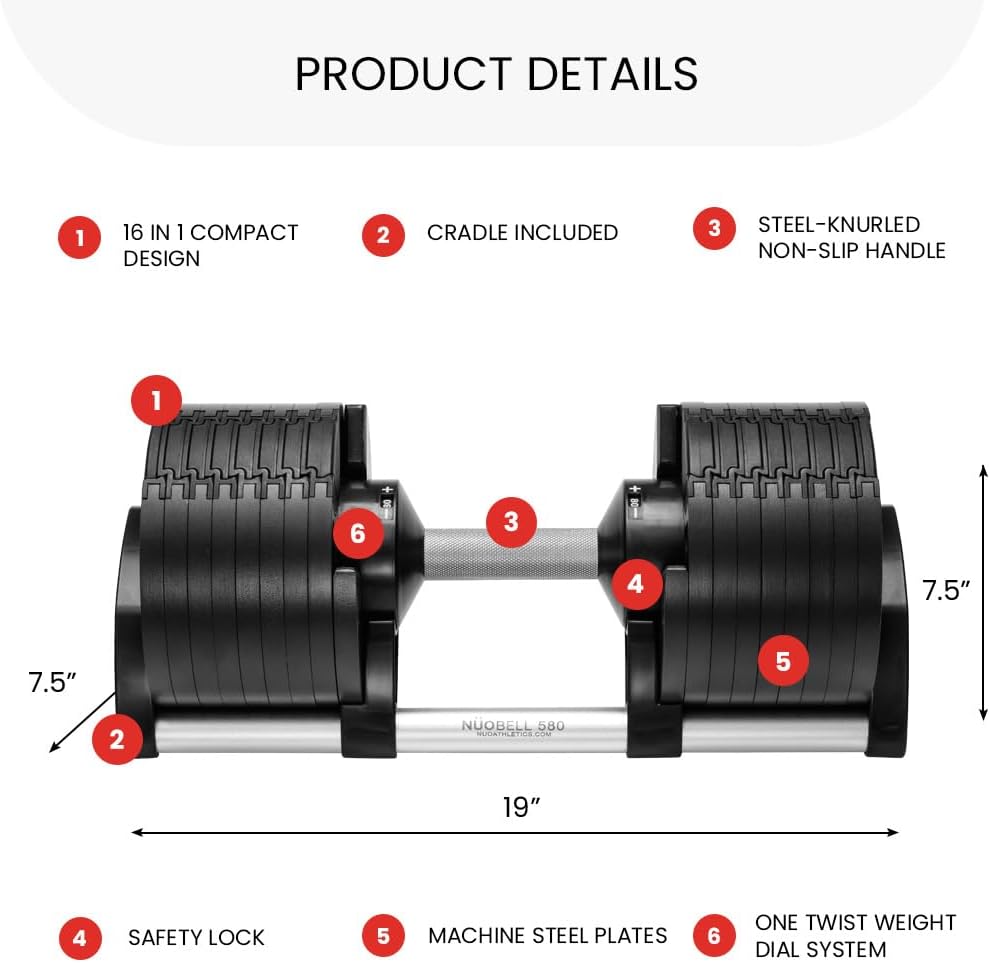 NUOBELL Adjustable Dumbbells 5-80 lbs: Replace 16 Sets, Ideal for Home Gym Weight Bench & Press - Image 6