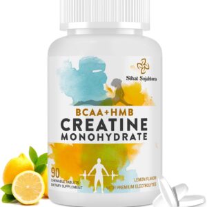 8-in-1 Creatine Monohydrate with BCAA & HMB, 5000 mg for Men & Women, Creatine Chews for Muscle, Recovery, Endurance & Strength, High Absorption, Lemon Flavor, Sugar-Free, 90 Tablets