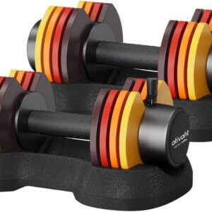 ATIVAFIT Adjustable Dumbbell Set 25 LB Pair with Storage Box, 5-in-1 Free Weights with Quick Dial, Safety Lock & Anti-Slip Grip, Space-Saving Home Gym Equipment for Strength Training