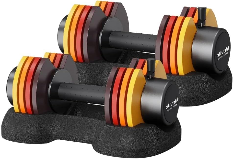 ATIVAFIT Adjustable Dumbbell Set 25 LB Pair with Storage Box, 5-in-1 Free Weights with Quick Dial, Safety Lock & Anti-Slip Grip, Space-Saving Home Gym Equipment for Strength Training
