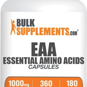 BulkSupplements.com Essential Amino Acids Capsules – EAA Capsules, Essential Amino Acids Supplement, EAAs Amino Acids – EAA Supplements, 2 Capsules per Serving, 180-Day Supply, 360 Capsules