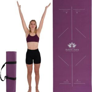1.Active Aura Printed Body Alignment TPE Yoga Mat for Men and Women to promote correct posture and reduce strain| 8mm Thickness for Superior Cushioning | 185 x 70 cm Extra Wide, Anti Slip Mat, Yoga, Pilates, Exercise for Body Fitness and Health