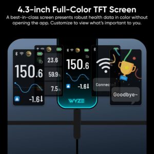 Wyze Scale Ultra, Smart Scale with 4.3″ Color Display, Digital Bathroom Scale for Body Weight BMI Muscle Mass Composition, Wi-Fi & Bluetooth Body Fat Scale with Heart Rate, 400 lbs (Black)