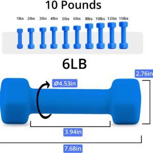 Portzon Dumbbells Neoprene with Non Slip Grip weight for Total Body Workout Compatible with of 2 Set,1-15 LB, Anti-Slip, Anti-roll, Hex Shape