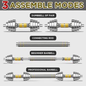 PHOEROS Adjustable Dumbbell Set – 44/66/88 LBS weights set, Dumbbell Barbell 3 in 1, Steel Dumbbells Pair with Connecting Rod for Adults Women Men Fitness Workout, Home Gym Exercise Training Equipment