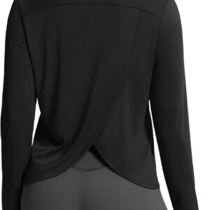 SANTINY Women’s Lightweight Long Sleeve Workout Tops Split Back Gym Running Hiking Athletic Shirt Quick Dry UPF 50+ Sun Shirt