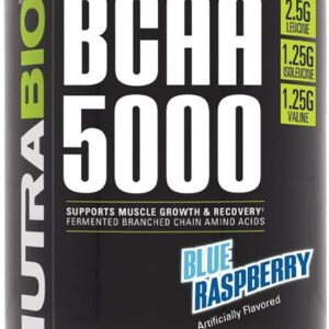 NutraBio BCAA 5000 Powder – Vegan Fermented BCAAs – Supports Lean Muscle Growth, Recovery, Endurance – 60 Servings – Blue Raspberry