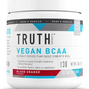 Truth Nutrition Vegan BCAA Powder- 2:1:1 Ratio Natural BCAAs Amino Acids Powder for Energy, Muscle Building, Post Workout Recovery Drink for Muscle Recovery (Blood Orange, 30 Servings)