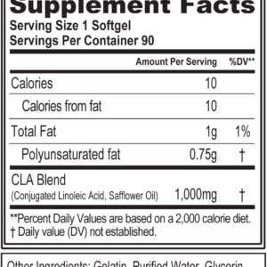 Evlution Conjugated Linoleic Acid CLA Supplement Nutrition Lean Muscle Mass Builder & Fat Burner for Men and Women – Stimulant-Free Safflower Based CLA 1000mg Blend Per Serving (90 Servings)