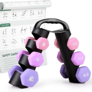 LIONSCOOL Set of 2 Neoprene Coated Dumbbell Hand Weights, Anti-Slip and Anti-Roll Hex Dumbbells in Pair for Strength Training, Resistance Training