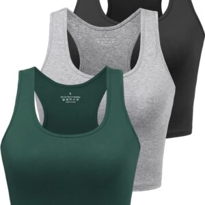 Porvike Sports Crop Tank Tops for Women Cropped Workout Tops Racerback Running Yoga Tanks Cotton Sleeveless Gym Shirts 3 Pack