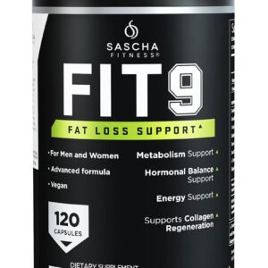 Sascha Fitness Fat Loss pills | Collagen support | Fluid Balance | FIT9 Ingredients: 7Keto + Uva Ursi, Gotu Kola, L-Theanine,Gingko Biloba,DIM,Green Tea | Weight Loss Supplements-Vegan-120 Natural Cap