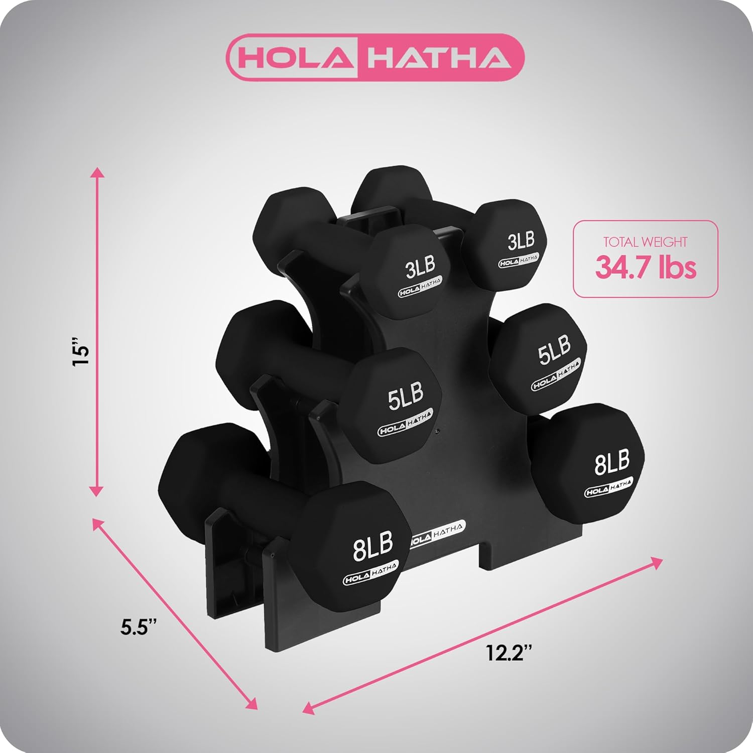 HolaHatha 2, 3, 5, 8, and 10 Pound Neoprene Dumbbell Free Hand Weight Set with Rack, Ideal for Home Exercises to Gain Tone and Definition, Pastel - Image 3