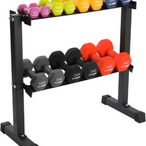 HolaHatha 146 Pound Neoprene Coated Non Slip Dumbbells with Rack for Strength Training, Includes 3, 5, 8, 10, 12, 15, & 20 Pound Sets, Multicolor