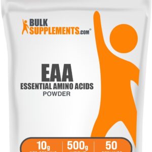 BulkSupplements.com Essential Amino Acids Powder – Essential Amino Acids Supplement, EAA Powder – Unflavored & Gluten Free, 10g per Serving, 500g (1.1 lbs) (Pack of 1)