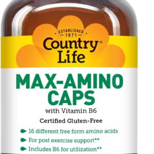 Country Life Max-Amino Caps – 16 Free Form Amino Acids with Vitamin B6 – Amino Acid Complex for Post Workout Support – Gluten Free – 90 Capsules