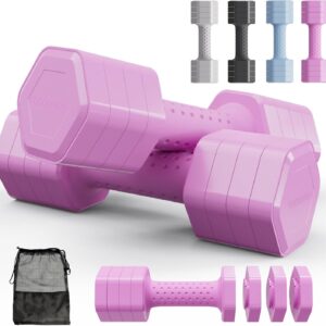 Adjustable Dumbbell Set of 2, 4 in 1 Free Weights Dumbbells Set, Hand Weights for Women at Home, 5 lb Dumbbells Set with Non-slip Comfort Handle for Home Gym Exercise Workout Training