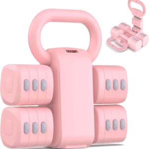 2-in-1 Adjustable Dumbbell Set, Upgraded 4 Levels Hand Weights for Women Men, Each 2.2/3.3/4.4/5.5lb, Convertible Weights Dumbbells and Kettlebell Set for Home Gym Exercise & Fitness