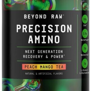 BEYOND RAW Precision Amino | Recovery & Power Amino Acid Formula | Fuel Muscles | Enhance Hydration | Peach Mango Tea | 25 Servings