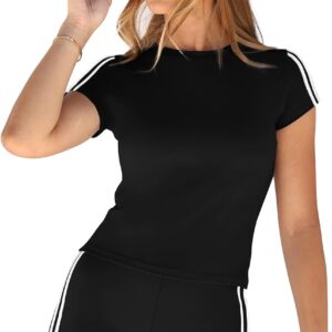 NIASHOT Womens Two Piece Lounge Sets Summer Contrast Side Stripes 2 Piece Workout Athletic Outfits Matching Clothing Set