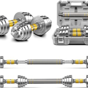 PHOEROS Adjustable Dumbbell Set – 44/66/88 LBS weights set, Dumbbell Barbell 3 in 1, Steel Dumbbells Pair with Connecting Rod for Adults Women Men Fitness Workout, Home Gym Exercise Training Equipment