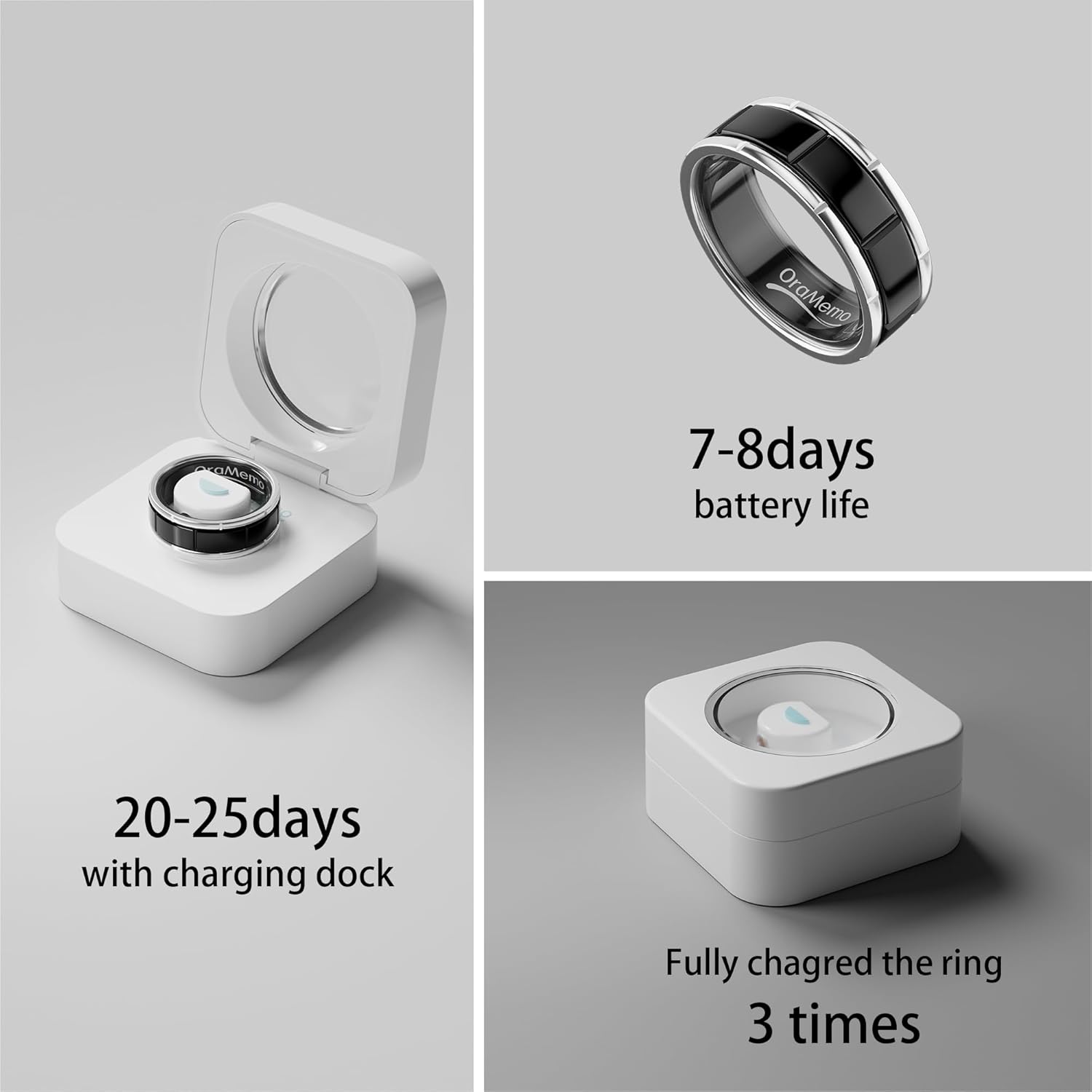 Smart Ring 1.0 for Men/Women, No Subsripition Fee, 7-8 Days Battery Life, HRV/Stress Monitoring/Sleep Track/Fitness for iOS and Android(Gloss Black & Silver, Size 13) - Image 6