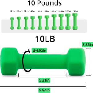 Portzon Weights Dumbbells 10 Colors Options Compatible Fitness Neoprene Dumbbell Weight Pairs with Anti-Roll Square Head Hand Weights, Exercise Free Weights for Home Gym