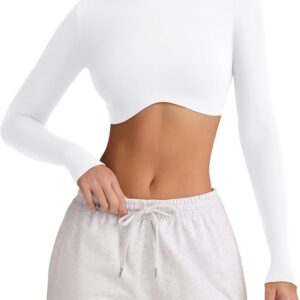 LASLULU Womens Sexy Double Lined Long Sleeve Shirts Crewneck Workout Tops Athletic Yoga Shirts Going Out Crop Tops