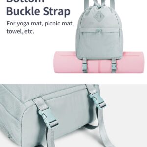 WANDF Drawstring Backpack for Women, Lightweight Gym Bag with Yoga Mat Strap, Water-Resistant String Backpack with Mesh Pocket (Grey, Patent Pending)