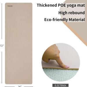 HAHE Yoga Mat Thick (8MM,1/3″), Eco-Friendly POE Non Slip Yoga Mat, High Rebound & Shock Absorption, Anti-Tear & Sweat-Resistant for Yoga, Fitness, Home, Workouts, Large Pilates Mats 72″x24″ with Carrying Strap