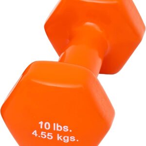 CanDo Vinyl Coated Dumbbell Orange 10 lb Single 1pc Handheld Weight for Muscle Training and Workouts, Color Coded Anti-Roll Home Gym Equipment, Beginner and Pro…