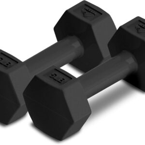 RBX Vinyl Coated Hand Weight Dumbbell Set – Hex Shaped, Roll Free for Body Building/Sculpting/Strength Training Exercise, (Set of 2)